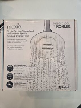 NIB Moxie Polished Chrome Single-Function Bluetooth Showerhead with Speaker